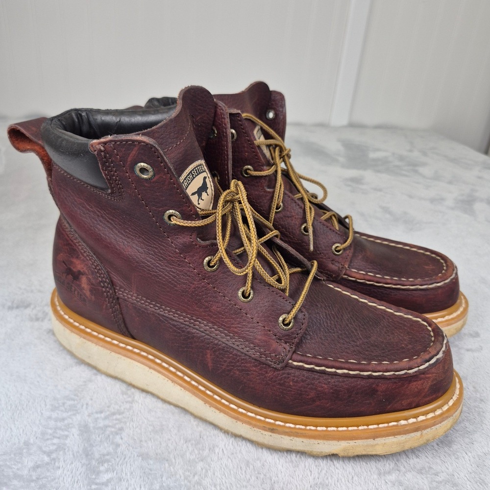 Irish Setter Ashby 83605 Mens 11 D Brown Leather Moc Toe Wedge Work Boots EH ***